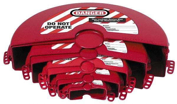 Master Lock - 13 Inch Max Valve Handle Size, Xenoy Rotating Gate Valve Wheel Lockout Set - 5/16 Inch Max Shackle Diameter, Red - USA Tool & Supply