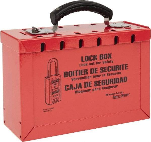 Master Lock - 3-3/4" Deep x 9-1/4" Wide x 6" High, Portable Group Lockout Box - Red, 12 Padlocks - USA Tool & Supply