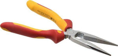 Wiha - 8" OAL, 2-3/4" Jaw Length x 3/4" Jaw Width, Long Nose Side Cutting Insulated Pliers - Extended Reach Pliers - USA Tool & Supply