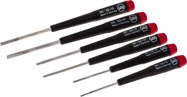 Wiha - 6 Piece Slotted Screwdriver Set - Round Shank, Ergonomic Handle - USA Tool & Supply