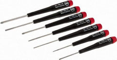 Wiha - 7 Piece Phillips & Slotted Screwdriver Set - Round Shank, Ergonomic Handle, Bit Sizes: Philips #00 to #1 - USA Tool & Supply