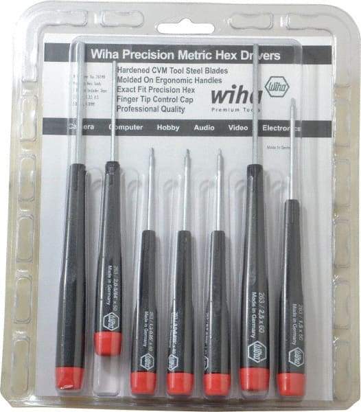 Wiha - 7 Piece, 0.71 to 3mm Precision Hex Driver Set - Comes in Display Box - USA Tool & Supply