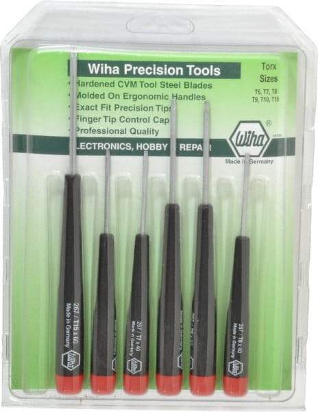 Wiha - 6 Piece T6 to T15 Micro Handle Torx Driver Set - T6, T7, T8, T9, T10, T15 - USA Tool & Supply