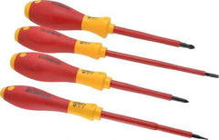 Wiha - 4 Piece Phillips & Slotted Screwdriver Set - Round Shank, Insulated Handle, Bit Sizes: Philips #1 & #2, Tip Thickness: 3/16 & 9/16 - USA Tool & Supply