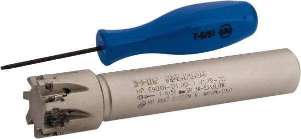 Iscar - 1" Cut Diam, 0.303" Max Depth of Cut, 3/4" Shank Diam, 4-1/2" OAL, Indexable Square Shoulder End Mill - HP AN.. 0702.. Inserts, Cylindrical Shank, 90° Lead Angle, Through Coolant, Series Heliplus - USA Tool & Supply
