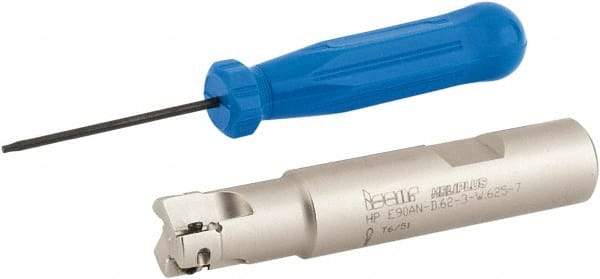 Iscar - 5/8" Cut Diam, 0.303" Max Depth of Cut, 5/8" Shank Diam, 3-1/4" OAL, Indexable Square Shoulder End Mill - HP AN.. 0702.. Inserts, Weldon Shank, 90° Lead Angle, Series Heliplus - USA Tool & Supply