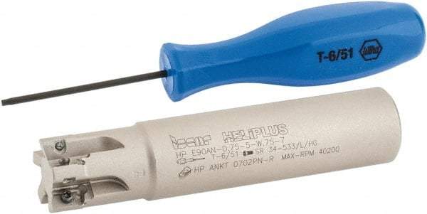 Iscar - 3/4" Cut Diam, 0.303" Max Depth of Cut, 3/4" Shank Diam, 3-1/2" OAL, Indexable Square Shoulder End Mill - HP AN.. 0702.. Inserts, Weldon Shank, 90° Lead Angle, Series Heliplus - USA Tool & Supply