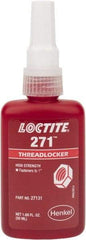 Loctite - 50 mL Bottle, Red, High Strength Liquid Threadlocker - Series 271, 24 hr Full Cure Time, Hand Tool, Heat Removal - USA Tool & Supply