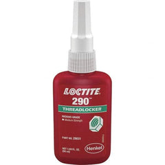 Loctite - 50 mL Bottle, Green, Medium Strength Liquid Threadlocker - Series 290, 24 hr Full Cure Time, Hand Tool, Heat Removal - USA Tool & Supply