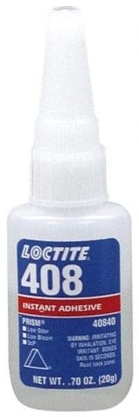 Loctite - 0.70 oz Bottle Tan Instant Adhesive - Series 408, 50 sec Fixture Time, 24 hr Full Cure Time, Bonds to Plastic & Rubber - USA Tool & Supply