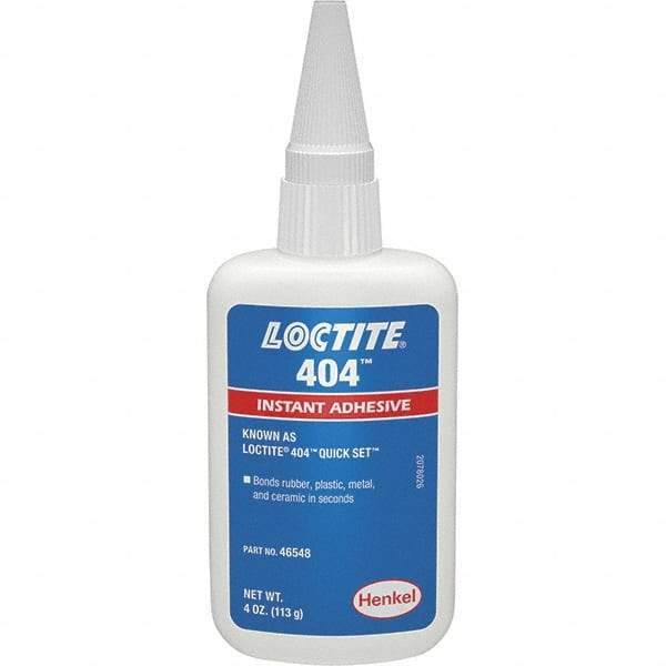 Loctite - 4 oz Bottle Clear Instant Adhesive - Series 404, 30 sec Fixture Time, 24 hr Full Cure Time, Bonds to Plastic & Rubber - USA Tool & Supply