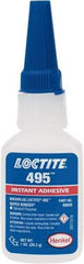 Loctite - 1 oz Bottle Clear Instant Adhesive - Series 495, 20 sec Fixture Time, 24 hr Full Cure Time, Bonds to Metal, Plastic & Rubber - USA Tool & Supply