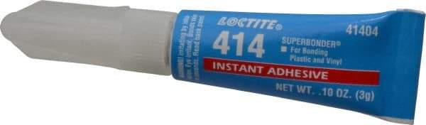 Loctite - 0.11 oz Tube Clear Instant Adhesive - Series 414, 20 sec Fixture Time, 24 hr Full Cure Time, Bonds to Metal, Plastic & Rubber - USA Tool & Supply