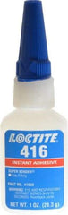 Loctite - 1 oz Bottle Clear Instant Adhesive - Series 416, 30 sec Fixture Time, 24 hr Full Cure Time, Bonds to Metal, Plastic & Rubber - USA Tool & Supply