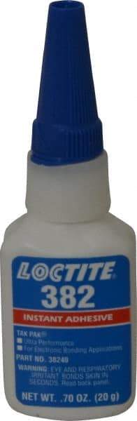 Loctite - 0.70 oz Bottle Clear Instant Adhesive - Series 382, 30 sec Fixture Time, 24 hr Full Cure Time, Bonds to Metal, Plastic & Rubber - USA Tool & Supply