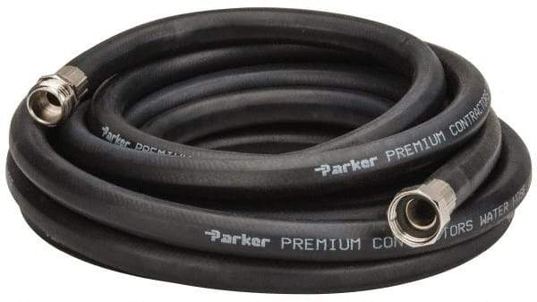 Parker - 25' Long Water Hose - 5/8" Diam, 3/4" GHT, Rubber, 125 psi, Black - USA Tool & Supply