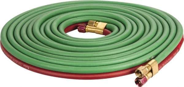 Parker - 1/4" Inside x 17/32" Outside Diam, Grade T Welding Hose - Green & Red, 25' Long, Twin Style, 200 psi Working Pressure - USA Tool & Supply