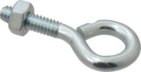 Gibraltar - 1/4-20, Zinc-Plated Finish, Steel Wire Turned Open Eye Bolt - 7/8" Thread Length, 1/2" ID x 1" OD, 1" Shank Length - USA Tool & Supply