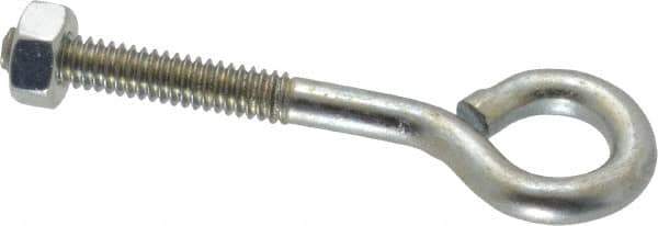 Gibraltar - 1/4-20, Zinc-Plated Finish, Steel Wire Turned Open Eye Bolt - 1-1/4" Thread Length, 1/2" ID x 1" OD, 2" Shank Length - USA Tool & Supply