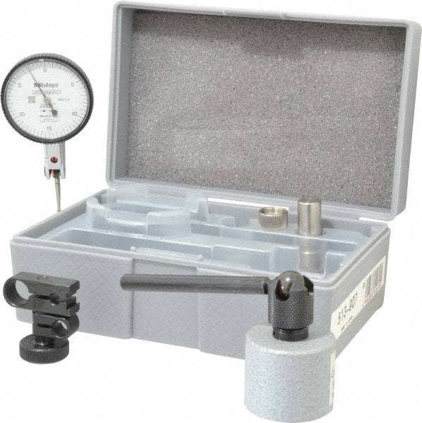 Mitutoyo - 0.0005" Graduation, 0.03" Max Meas, 0-15-0 Dial Reading, Dial Indicator & Base Kit - 25mm Base Height x 30mm Base Diam, 1.54" Dial Diam - USA Tool & Supply