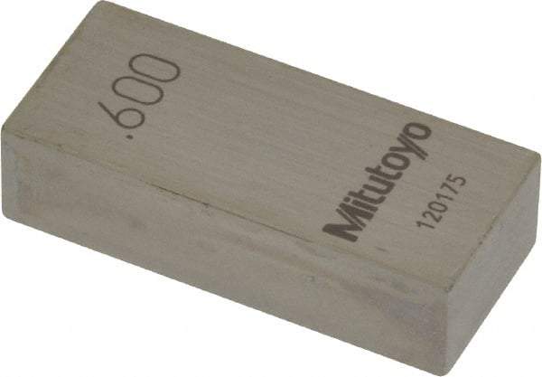 Mitutoyo - 0.6" Rectangular Steel Gage Block - Accuracy Grade AS-1, Includes Certificate of Inspection - USA Tool & Supply