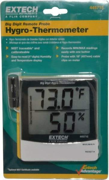 Extech - 14 to 140°F, 10 to 99% Humidity Range, Thermo-Hygrometer - 4% Relative Humidity Accuracy - USA Tool & Supply