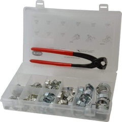 Oetiker - 124 Piece, 5/16 to 1" Diam, 2-Ear Service Clamp Kit - 123 Clamps & 1 Zinc Plated Side Jaw Pincers - USA Tool & Supply