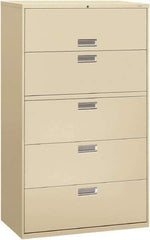 Hon - 42" Wide x 67" High x 19-1/4" Deep, 5 Drawer Roll-Out, Roll-Out Posting - Steel, Putty - USA Tool & Supply