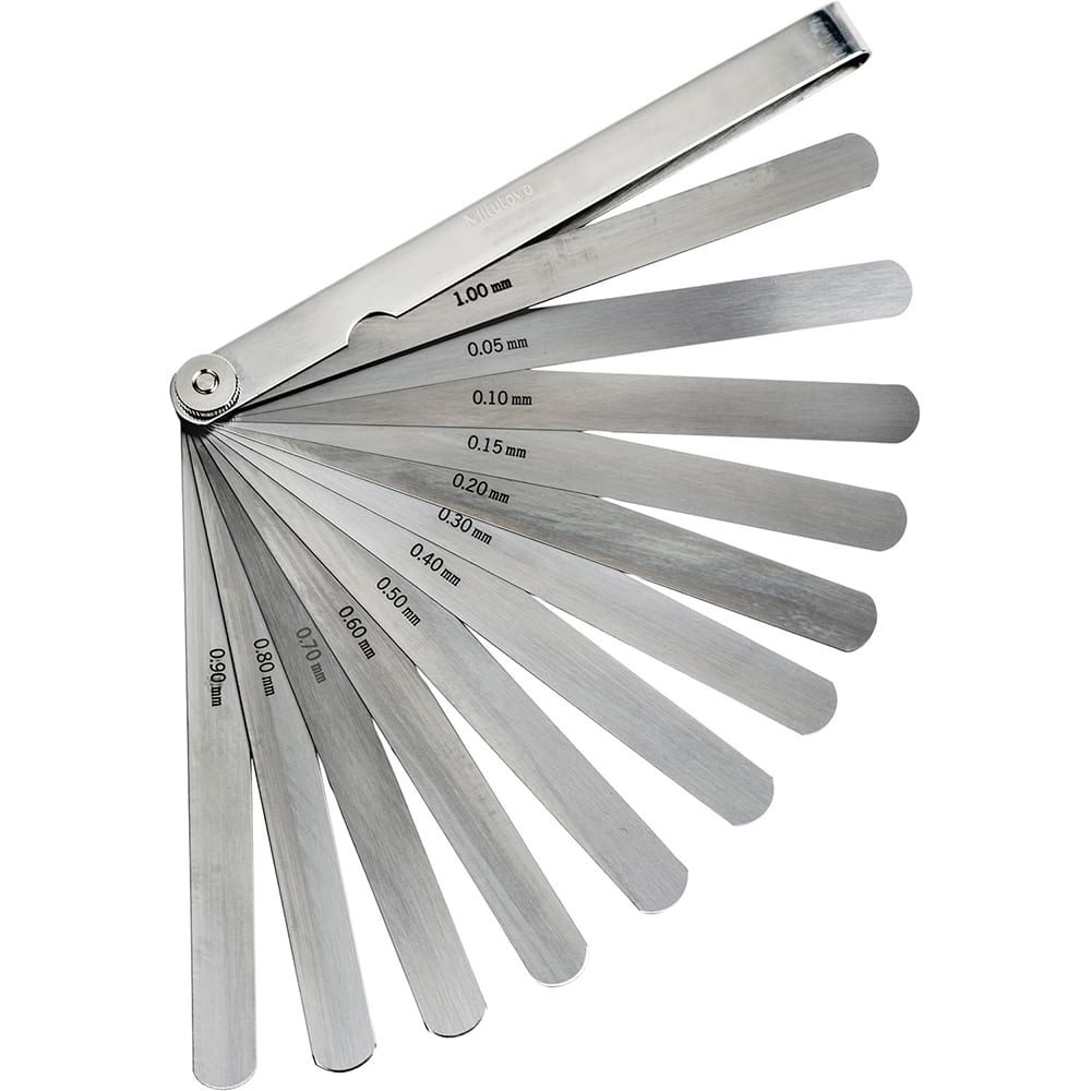 Mitutoyo - Feeler Gages; Leaf Length (mm): 150.00 ; Material: Stainless Steel ; Width (mm): 13.00 ; Width (Inch): 13 ; Tapered or Parallel: Parallel - Exact Industrial Supply