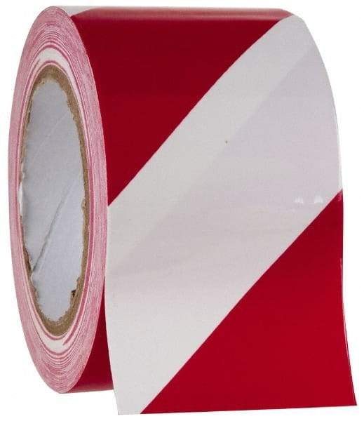 NMC - Red & White Striped Vinyl Tape - 3" Wide x 108' Long x 0.002" Thick, General Traffic - USA Tool & Supply