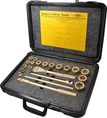 Ampco - 21 Piece 1/2" Drive Socket Set - 6 Points, 5/16" to 1-1/4" Range, Inch Measurement Standard - USA Tool & Supply