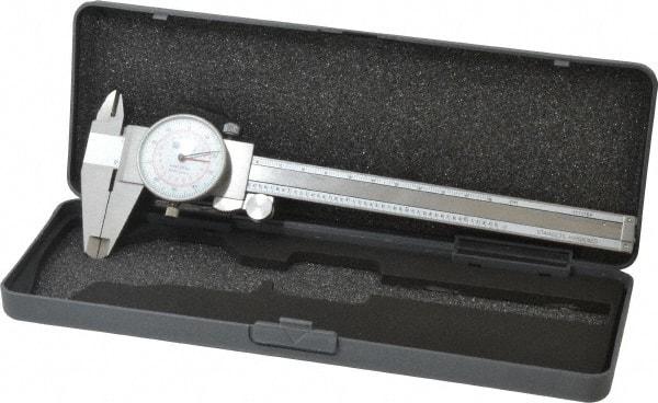 Fowler - 0mm to 6" Range, 0.001" and 0.02 mm Graduation, 0.1" per Revolution, Dial Caliper - White Face, 1.56" Jaw Length - USA Tool & Supply