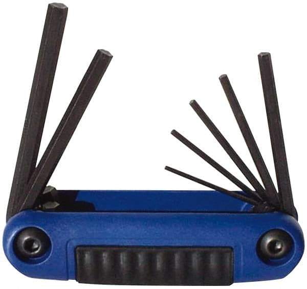 Eklind - 7 Piece Fold-Up Hex Key Set - Hex Range 2 to 8mm, Chrome Alloy Steel - USA Tool & Supply