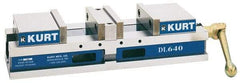Kurt - 8" Jaw Width, 6" Jaw Opening Capacity, Horizontal Stationary Machine Vise - Manual Operation, 8,997 Lb Capacity, 1 Station, 34-1/4" Long x 5.95" High x 2-13/64" Deep, 2.2" Jaw Height, 80,000 psi Max Clamp Force, Ductile Iron - USA Tool & Supply