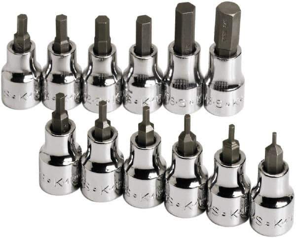 SK - 12 Piece 3/8" Drive Inch Hex Bit Socket Set - 1/16 to 3/8" Hex - USA Tool & Supply