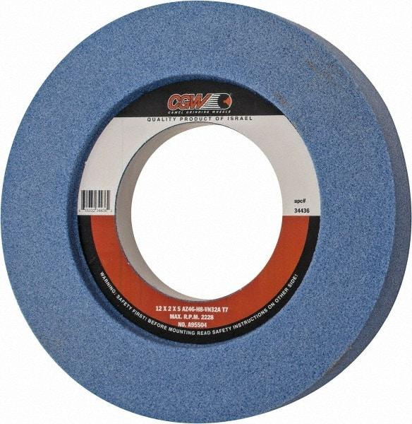 Camel Grinding Wheels - 12" Diam x 5" Hole x 2" Thick, H Hardness, 46 Grit Surface Grinding Wheel - Aluminum Oxide, Type 7, Coarse Grade, 2,228 Max RPM, Vitrified Bond, Two-Side Recess - USA Tool & Supply