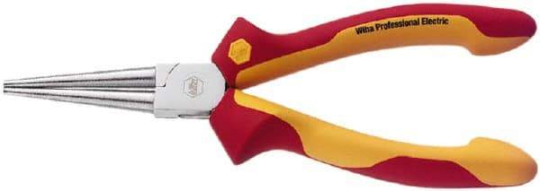 Wiha - 6-5/16" OAL, 1-11/16" Jaw Length x 11/16" Jaw Width, Long Nose Side Cutting Insulated Pliers - Serrated Jaw, Round Nose Head - USA Tool & Supply