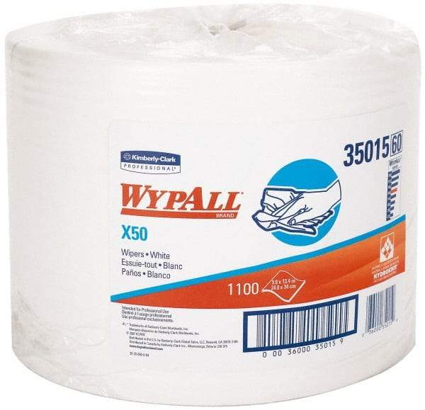 WypAll - X50 Dry Shop Towel/Industrial Wipes - Jumbo Roll, 13-3/8" x 9-3/4" Sheet Size, White - USA Tool & Supply