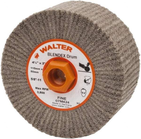 WALTER Surface Technologies - 4-1/2" Diam Aluminum Oxide Unmounted Flap Wheel - 5/8" Hole, 5/8-11 Thread, 2" Wide, Nonwoven, Fine Grade, 3,800 Max RPM - USA Tool & Supply