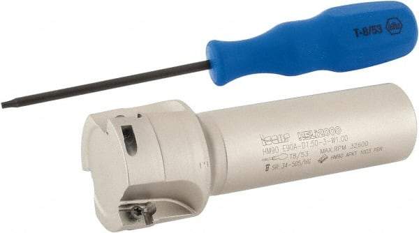 Iscar - 1-1/2" Cut Diam, 0.394" Max Depth of Cut, 1" Shank Diam, 4" OAL, Indexable Square Shoulder End Mill - AP..1003.., HM90 AP..1003.. Inserts, Weldon Shank, 90° Lead Angle, Series Heli2000 - USA Tool & Supply
