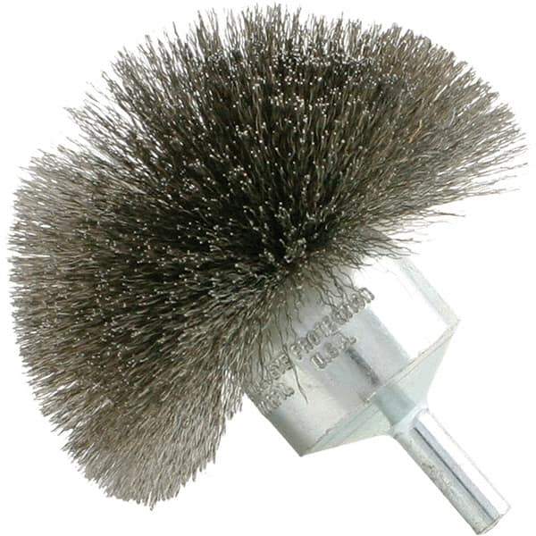 Brush Research Mfg. - 2-3/4" Brush Diam, Crimped, Flared End Brush - 1/4" Diam Steel Shank, 20,000 Max RPM - USA Tool & Supply