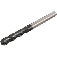 Iscar - 7/16" Diam, 1" LOC, 4 Flute Solid Carbide Ball End Mill - TiAlN Finish, Single End, 2-3/4" OAL, 7/16" Shank Diam, Spiral Flute - USA Tool & Supply
