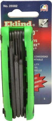 Eklind - 7 Piece T6 to T25 Steel Fold-Up Torx Key Set - 3" Length Under Head, T6, T7, T8, T10, T15, T20, T25 Torx Size - USA Tool & Supply