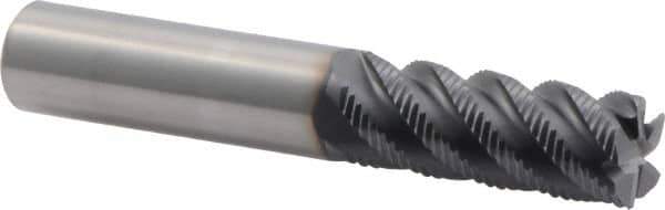 Niagara Cutter - 1/2" Diam, Fine Pitch, 1-1/4" LOC, 5 Flute Solid Carbide Corner Chamfer Roughing End Mill - TiAlN Finish, 3" OAL, 1/2" Shank Diam, Single End, Centercutting, 45° Helix - USA Tool & Supply