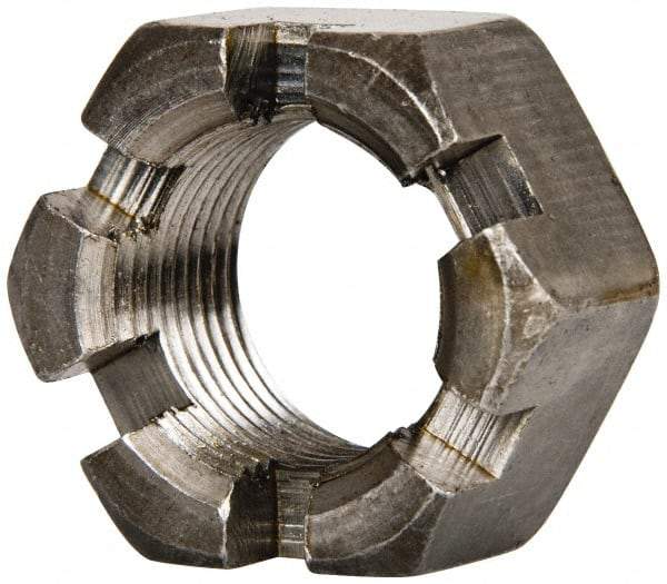 Value Collection - 7/8-14 UNF Grade 2 Steel Slotted Locknut - 1-5/16" Width Across Flats, 3/4" High, Uncoated - USA Tool & Supply