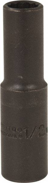 Proto - 1/2", 1/2" Drive, Deep Hand Socket - 12 Points, 3-1/4" OAL, Alloy Steel, Black Finish - USA Tool & Supply