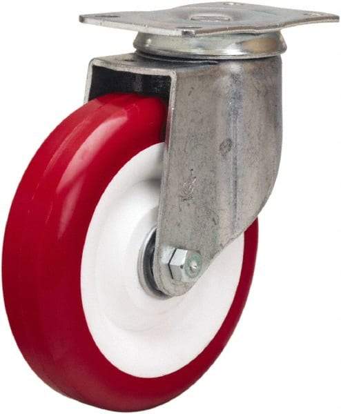 Hamilton - 5" Diam x 1-3/8" Wide x 6-1/16" OAH Top Plate Mount Swivel Caster - Polyurethane Mold on Polypropylene, 325 Lb Capacity, Sealed Precision Ball Bearing, 2-1/2 x 3-3/4" Plate - USA Tool & Supply