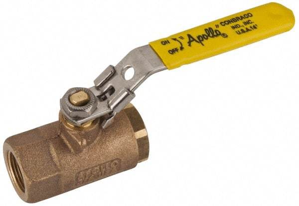 Apollo - 3/4" Pipe, Standard Port, Bronze Standard Ball Valve - 2 Piece, NPT Ends, Locking Lever Handle, 600 WOG, 150 WSP - USA Tool & Supply