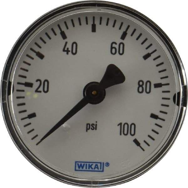 Wika - 2" Dial, 1/4 Thread, 0-100 Scale Range, Pressure Gauge - Center Back Connection Mount, Accurate to 3-2-3% of Scale - USA Tool & Supply