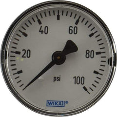 Wika - 2" Dial, 1/4 Thread, 0-100 Scale Range, Pressure Gauge - Center Back Connection Mount, Accurate to 3-2-3% of Scale - USA Tool & Supply